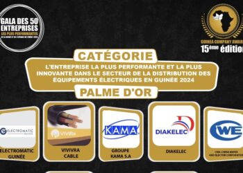 15ème édition du Gala des 50 Entreprises les plus performantes de la Guinée : LES ENTREPRISES NOMINÉES POUR LA PALM D&rsquo;OR DANS LA CATÉGORIE DISTRIBUTION DES ÉQUIPEMENTS ÉLECTRIQUES (COMMUNIQUÉ)